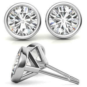 Beautiful 18k Gold Plated Stylish Round Bezel Lab Grown Diamond Stud <b>Earrings</b> For Women And Girls Wear In Wedding Party's - Product Image 4