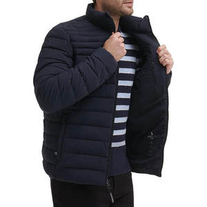 Men's Blue Hooded Puffer <b>Jacket</b> Stand Collar Zipper Closure Windproof Casual Autumn Wear Polyester Wadding Filling Quick Dry - Product Image 6