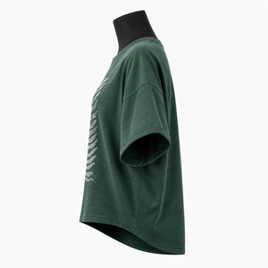Camiseta Verde Lavada Oversize para Mujer con Estampado de Hojas Abstractas, Ajuste Holgado Casual, Algodón, Precio Económico, Venta al por Mayor, OEM 2026 - Product Image 1