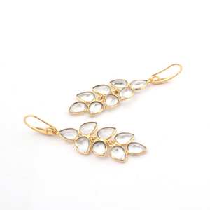 Boucles d'oreilles pendantes en argent sterling 925 plaqué or 14 carats avec quartz clair en forme de poire, bijoux faits à la main pour femmes, ensemble cadeau en gros - Product Image 5