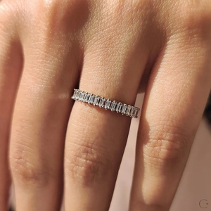 Fine Jewelry Rings 18K Solid Yellow Gold Lab Diamond Band Ring Wedding Band Full Eternity <b>Emerald</b> Cut at Wholesale Rate Trendy - Product Image 5