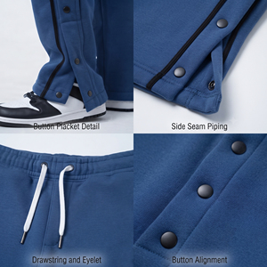 Pantalon Homme en Molleton Épais Tricoté avec Cordon de Serrage à la Taille, Boutons Latéraux, Écologique, Respirant, Style Urbain, Logo Personnalisé - Product Image 6
