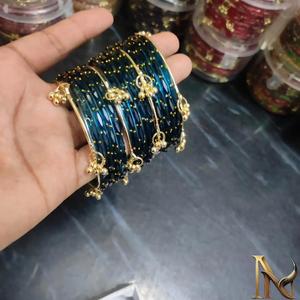 Ethnic Silver Plated Lampwork <b>Crystal</b> & Rhinestone Ball Shape Churiyan Bangles Set for Women's Wedding Jewelry - Product Image 1