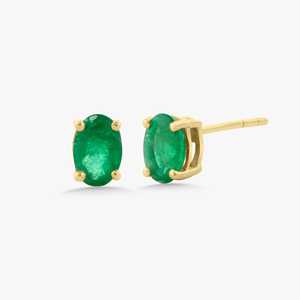 Boucles d'oreilles clous minimalistes en or massif 14k 18k avec diamant vert taille ovale serti à griffes, fermoir poussoir, solitaire, bijoux fins, vente en gros - Product Image 1