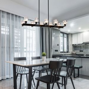 Lampadario Moderno a 10 Luci Nero Stile Fattoria, Lampadario Lineare per Sala da Pranzo, Illuminazione in Cristallo, Illuminazione Moderna - Product Image 3