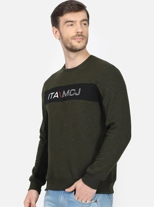 เสื้อสเวตเชิ้ตคอกลมสีเขียวมะกอกสำหรับผู้ชาย ทรงปกติ พิมพ์ลายโลโก้ สวมใส่สบายๆ แบบลำลอง ผ้าถักสำหรับฤดูใบไม้ร่วง ผ้าฝ้าย 100% - Product Image 4