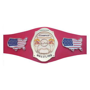 Cinturón de Campeón de Lucha Libre Continental con Diseño de Mapa de EE. UU., Placa Dorada y Correa Rosa, Cinturones de Título Coleccionables Premium - Product Image 1