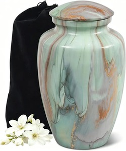 Green Cremation <b>Urn</b> for Adult Ashes with Gold Tree Design and Gold Bands Decorative <b>Large</b> Aluminium Funeral <b>Urn</b> With Metal Lid - Product Image 2
