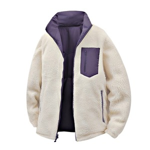 Fleece Jacket Cream Orange Zipper Stand Collar Windproof Winter Casual Loose Fit Thick <b>Sherpa</b> Lining Regular Sleeve - Product Image 2