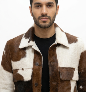 Men's Cowhide Leather Jacket Animal Print Turn-down Collar Casual Winter Thick Regular Fit Single Breasted Faux <b>Fur</b> Lining - Product Image 5