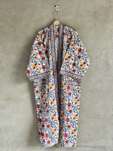 Premium Hand Block Print Cotton Kimono Robe V-neck Belt Closure Long Wide Sleeve Boho Beach Cover Spring <b>Knee</b>-Length Summer - Product Image 2