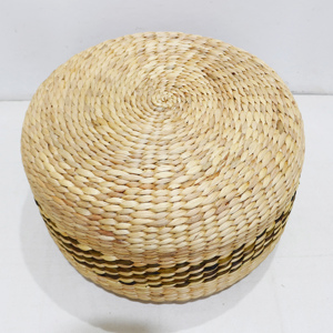 Handcrafted <b>Round</b> Plant Fiber <b>Pouf</b> Bohemian Style Circular Design Living Room Decor - Product Image 5