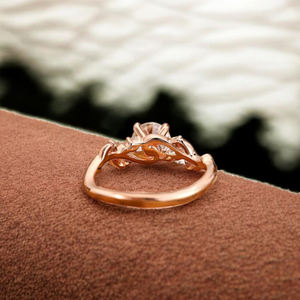 Bague de fiançailles de luxe en moissanite, motif feuille et branche inspiré de la nature, taille ronde, en argent sterling 925, cadeau de bijoux de mariage et d'anniversaire - Product Image 4