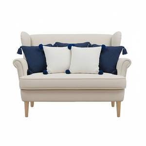 SOGA 5PC Chunky Knit <b>Navy</b> Blue and Cream White Ribbed <b>Pillow</b> Cover Set with Pom-Poms for Sofa Decor - Product Image 1