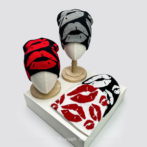 MILIENZ Unisex Personal Fully Printed Jacquard Lips Knitted Hats Warm Color <b>Block</b> Y2K Fashion American Beanies Hip Hop Versatile - Product Image 2