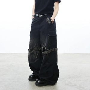 Pantalon cargo en denim léger pour homme, taille haute, coupe ample, respirant, style streetwear, coton mi-lourd, plusieurs poches, vêtements d'hiver - Product Image 1