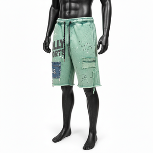 <b>Men</b> Acid Wash <b>Shorts</b> 320 GSM Premium Cotton Fleece Acid Washed <b>Green</b> Panel Patch Custom Logo Casual Wear Acid wash <b>men's</b> <b>shorts</b> - Product Image 6