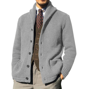 <b>Men</b> Shawl Collar Knit <b>Cardigan</b> Soft Warm Button Front Casual Comfortable Layer Daily Wear Winter Autumn OEM ODM Factory - Product Image 1
