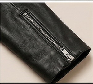 Women's Black Sheep Skin <b>Biker</b> <b>Jacket</b> Embroidered Back Design Slim Fit Asymmetrical Zipper Windproof ODM Winter Moto <b>Jacket</b> - Product Image 5