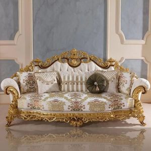 Juego de Sofás de Lujo en Oro Blanco Real, Muebles de Salón Tallados en Caoba, Calidad Garantizada, Hostal Providencia - Product Image 2