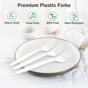 Lot de 360 fourchettes jetables en plastique blanc extra résistantes, sans BPA, résistantes à la chaleur et solides pour les fêtes - Vente en gros - Product Image 1