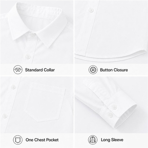 เสื้อเชิ้ตเด็กชายแขนยาวสีขาว ผ้าฝ้ายอ๊อกซ์ฟอร์ด ติดกระดุม แบบนักเรียน น้ำหนักเบา สวมใส่สบาย - Product Image 2