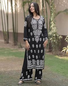Green Rayon Embroidered Kurta Palazzo Set Women Indian Wear V Neck Long Sleeve Traditional Casual Outfit - Product Image 2