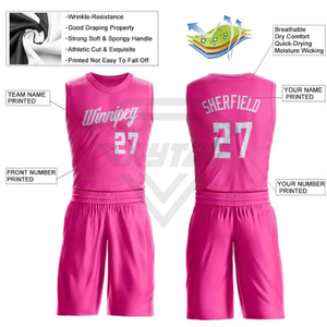 Custom Sublimated <b>Pink</b> Basketball Jersey Set Mens Reversible Sports Uniform Sleeveless Team Training Activewear Apparel - Product Image 4