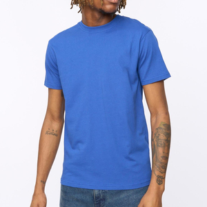 Camiseta Casual de Manga Corta con Cuello Redondo, de Algodón Jersey Azul Sólido, Corte Regular para Hombre - Product Image 3
