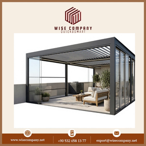 Pergola bioclimatique motorisée, pergola en aluminium avec lames orientables, pergola de terrasse extérieure avec portes coulissantes en verre - Product Image 2