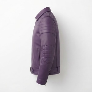Veste de moto en cuir pour homme RELEVO, couleur violette, coupe ajustée, fermeture éclair, col rabattable, style automne - Product Image 2