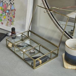 Glass Metal Jewelry Box With 6 Compartments And <b>Mirror</b> Lid For Organizing Necklaces Rings Watches Bracelets - Product Image 2