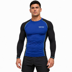 NOFYAN Men's Blue <b>Black</b> Long Sleeve MMA Rash Guard <b>Compression</b> <b>Shirt</b> Fitted Quick Dry Mixed Martial Arts Wear Private Label - Product Image 1