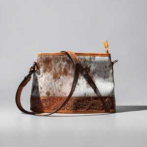 Bohemian Cowhide Shoulder <b>Bag</b> With Floral Tooling Genuine Leather Single Strap Animal Print Design For Daily Use - Product Image 3