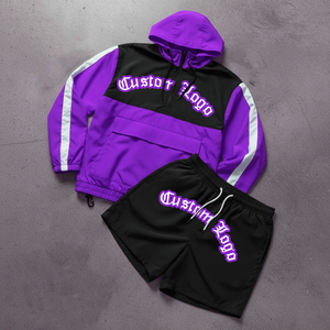 Custom Logo Plus Size Sportswear 2 Piece Sets Patchwork <b>Jacket</b> and Shorts Tracksuit Summer <b>Light</b> <b>Weight</b> Nylon for Men - Product Image 4