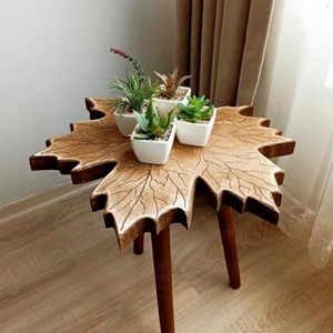 Handcrafted Mango Wood Leaf Tripod <b>Side</b> <b>Table</b> with Leather Sling - Wholesale - Product Image 1