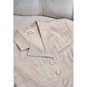 Conjunto de 2 Piezas para Mujer, Color Beige, Poliéster, Blazer de Manga Corta con Cuello de Solapa, Top Corto, Shorts por Encima de la Rodilla, Estilo Casual ZELDA - Product Image 6