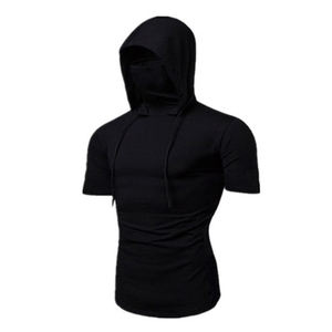 Sudadera con capucha de máscara grande de empalme informal para hombre, camisetas de gimnasia de manga corta para ciclismo para entrenamientos de gimnasio - Product Image 1