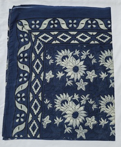 Indigo Floral Cotton Sarong Pareo Block Print Beach Wrap Boho Bikini Cover Up Lightweight Vacation Swimwear Women - Product Image 1