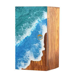 Ocean Inspired Resin & Natural Wood Cremation Urn Handmade Blue Wave Funeral Ashes <b>Box</b> by AYAANS - Product Image 3