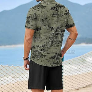 Ensemble chemise et short 2 pièces, tenue hawaïenne décontractée, logo personnalisé, vêtements de plage pour hommes, ensemble chemise et short léger pour l'été - Product Image 6