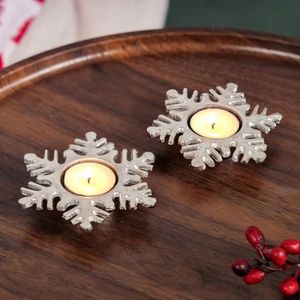 Snowflake Candle Holder Set of 2 Metal Traditional Handicraft <b>Christmas</b> Decorations - Product Image 1