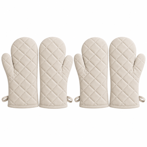 Lot de 2 gants de cuisine en coton matelassé beige, isolants thermiquement, pour la cuisson et la grillade - Product Image 1