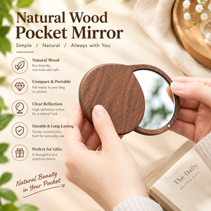 WEWOOD Custom Modern Durable Natural Wood Round <b>Pocket</b> <b>Mirror</b> Portable Folding Compact Hand <b>Mirror</b> - Product Image 5