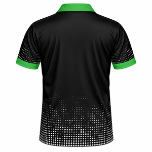 Camiseta de pickleball sublimada personalizada en negro y verde para hombre, manga corta, poliéster que absorbe la humedad, camisa deportiva tipo polo con diseño de puntos. - Product Image 2