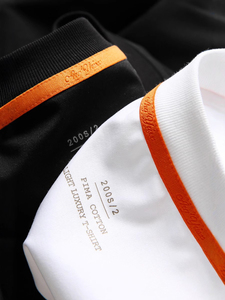 Men's Black Solid Crew Neck Short Sleeve <b>T</b>-<b>Shirt</b> <b>Orange</b> Contrast Trim Blank Casual Tee - Product Image 6