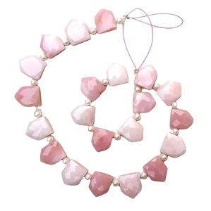 เพนตากอนทรงกลม,ลูกปัดโอปอลสีชมพูธรรมชาติแบบเหลี่ยมเพชรพลอย1เส้น - Product Image 1