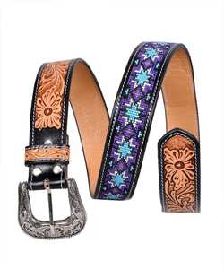 Ceinture en cuir véritable perlée de style western haut de gamme avec boucle en alliage d'argent à motif floral, style ethnique décontracté, ceinture artisanale durable - Product Image 2