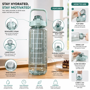 2000ml for Time Markers BPA-Free Leak-Proof Plastic <b>Shaker</b> for Fitness Gym Daily Hydration Eco-Friendly - Product Image 6