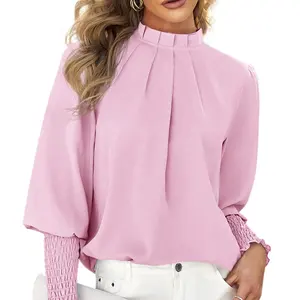 Blusas New Arrivals Pink Fashion Clothes Plain Woman Puff Long Sleeves Office Blouse Loose Casual Blusas E Camisas Femininas Blouse